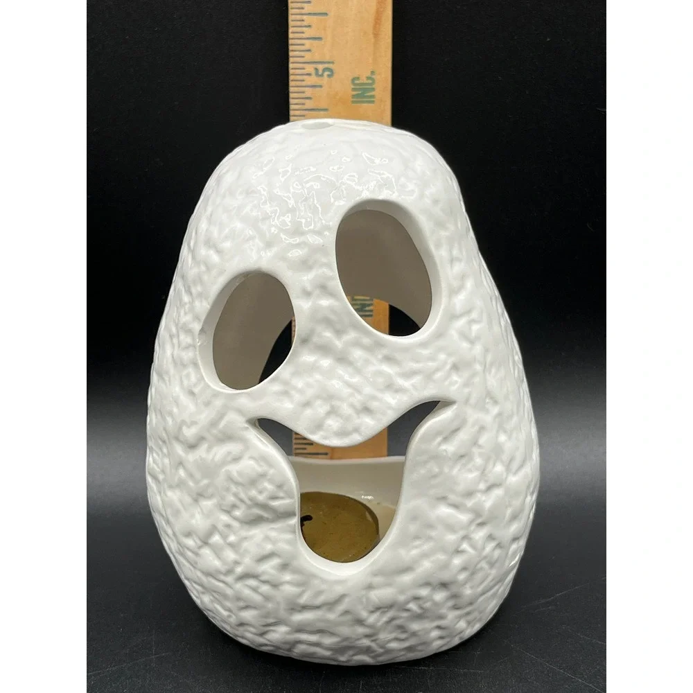 Vtg White Textured Ceramic Ghost Tealight Candle Holder Halloween 5